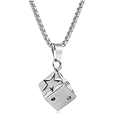 Hilufiet Retro Punk Dice Pendant Necklace Stainless Steel Trendy Dice Necklace for Men Women