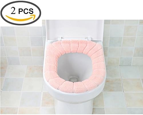 Angogo Soft and Warm Thicken Toilet Seats Covers Stretchable Washable Cloth 2PCS(pink)