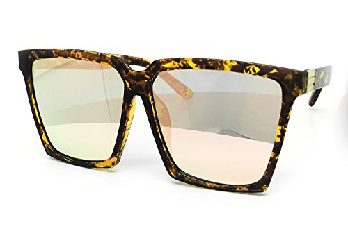 O2 Eyewear 7240 Premium Oversized XXL Vintage Square Flat Top Revo Mirror Sunglasses (XXL, ROSE GOLD)