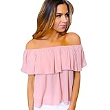 Lisingtool Women's Loose Off Shoulder T Shirt Casual Blouse (M, Pink)
