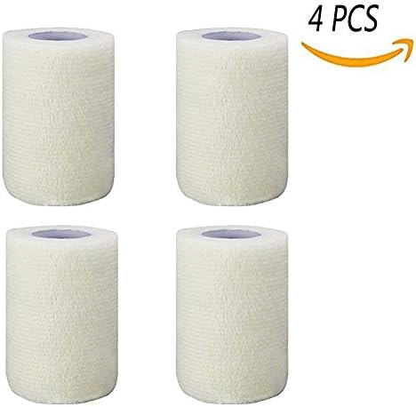 GouGou 4 Rolls Self-Adhesive Bandage First Aid Tape Non-woven Ventilate Flexible Strong Elastic Wrap for Ankle Waist Knee Elbow Athletic Sports Pets Medical Support 3 Inch X 5 Yds (White)
