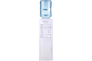MRKAYLL Water Cooler Dispenser for 5 Gallon Bottle, Hot&Cold Top Loading Water Dispenser, Freeding Standing Cooler with Child Safety Lock Removable Drip Tray & Storage Cabinet for Indoor Home,Office (White)