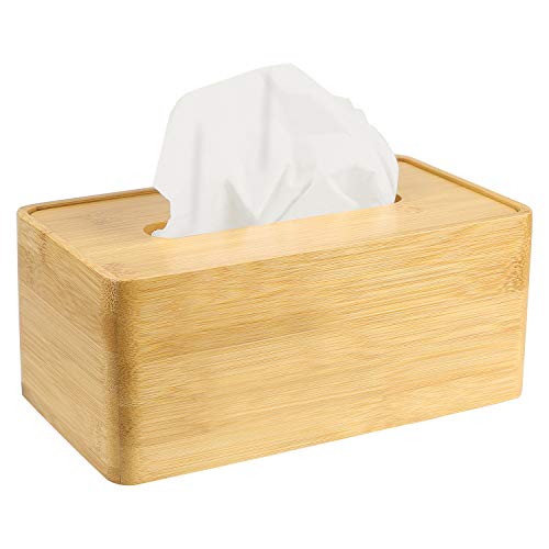 jocabo Bamboo Tissue Box Cover Rectangular Tissue Organizer Holders Napkin Storage Case Paper Stand Dispenser for Home Office Desks,Bathroom,Bedroom