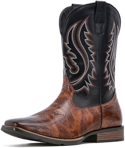 Amazon.com: femflame Cowboy Boots for Men Round Toe Embroidered