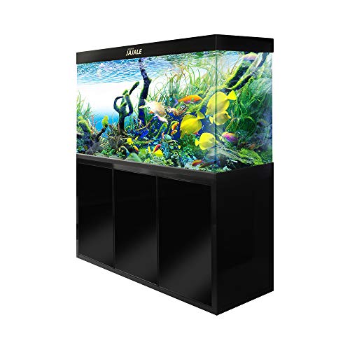 JAJALE 175 Gallon Aquarium Fish Tank LED Light Pump Freshwater Filter Upright Fishtank Stand Bundle Straight Corners Clear Glass (All Black)