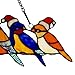 River of Goods Holiday Bird Suncatcher: Stained Glass Birds on a Wire Santa Hats Hanging Sun Catcher Window Panel