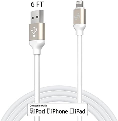 SyncTech Tangle-Free Rubber Durable 1FT 3FT 6FT Lightning Cable to USB High Speed Data Syncing Charging Cable for iPhone 7/6s/6/5/5s/SE/Plus iPad Mini/Air/Pro (C.) 6 Feet - White)