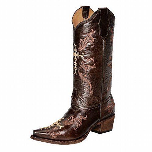 Corral Women's L5039 Cross Embroidery Brown Snip Toe Western Boots 10.5 M