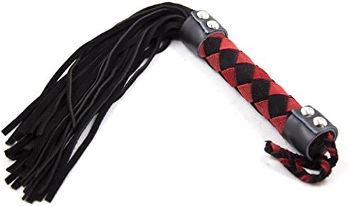 Kiko Pets Premium Quality Black and Red Leather Flogger, 30 Genuine Soft Leather Tails 9.5" Long, Black and Red Braided Handle Grip 6.25" Wrapped in Leather, Premium Horse Riding Flogger