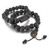 INBLUE 2PCS 11mm Wood Bracelet Link Wrist Tibetan Buddhist Beads Prayer Mala Amulet Coin Set Elastic