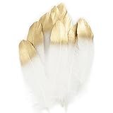 Piokio 12 pcs Natural Sparkle Gold Dipped Feather in Bulk for Craft Party Decoration, Baby Bridal Shower Home Wedding Decorations, Marriage Birthday Table decor