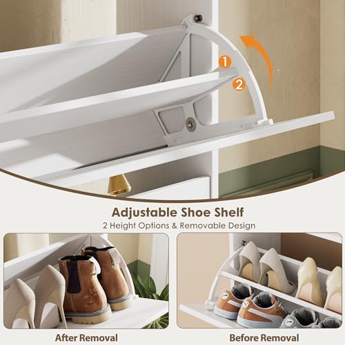Nicetree Shoe Cabinet with 3 Flip Drawers, Narrow Shoe Organizer Cabinet, Freestanding Shoe Rack Cabinet, Morden Shoe Storage Cabinet for Entryway, Hallway, Foryer, White