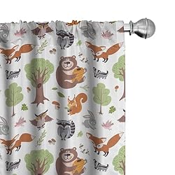 Ambesonne Forest Window Curtains Pack of 2, Doodle
