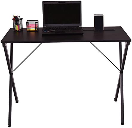 Computer Desk Wood Metal PC Laptop Table Writing Study Workstation Home Office Black