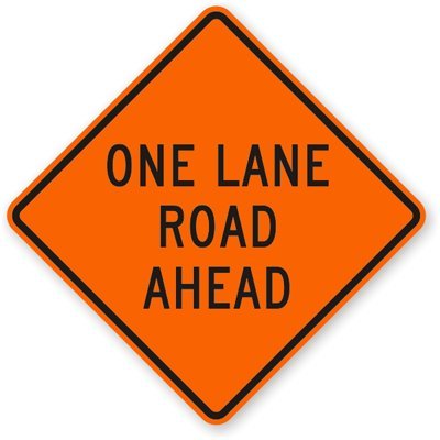 36" Non Reflective Fluorescent Vinyl Orange Roll-Up Warning Sign, 36" Width x 36" Length, 1/4"x3/16" Baton(Ribs), 4 Lexan Pockets ONE LANE ROAD AHEAD W20-4A