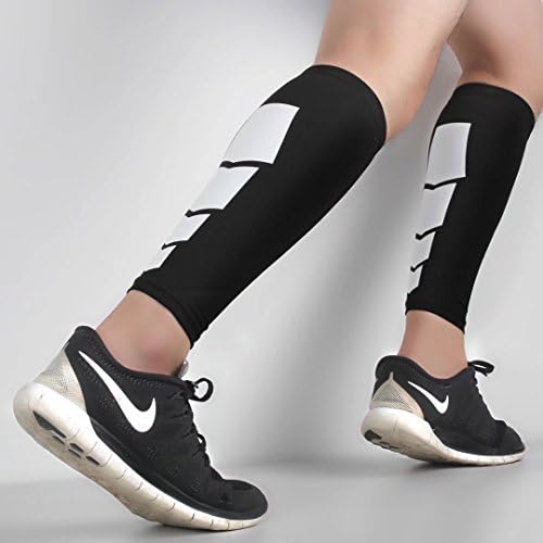 WILDX Calf Compression Sleeve(1 pair) Men, Women, and Runners-Footless Leg Sleeves Socks-Boosts Circulation - Reduces Fatigue - Eases Shin Splints for Athletes Black-L