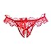 DivaCat Lace Pearl Panties Open Crotch G Strings Low-Waist One Size (Red)