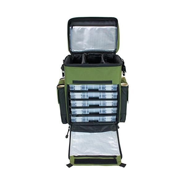 Elkton-Outdoors-Rolling-Tackle-Box-Green-L-157-x-W-96-x-H-185-inches-11-pounds-Waterproof-5-Retractable-Compartments-4-Rod-Holders-Rolling-Fishing-Tackle-Bag-Roller-Tackle-Box