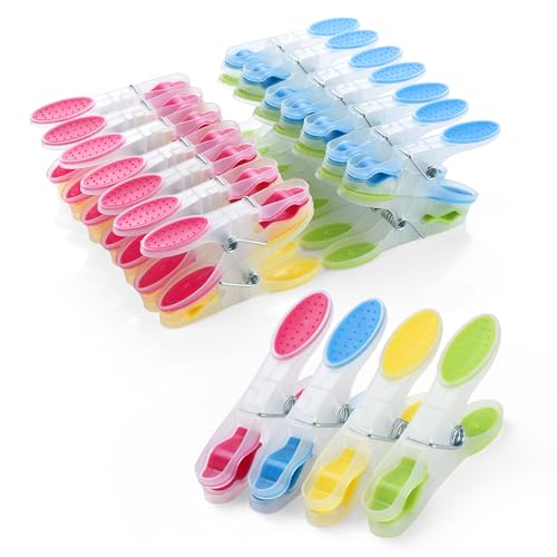 AiQInu Pack of 30 Plastic Clothes Pegs, Non-Slip Clothes Pegs, Multi-Coloured Clips with Soft Padded for Towels, Socks, Underwears and Clothes