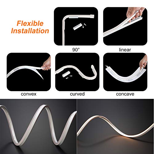 Shine Decor 50ft 110V Dimmable LED Neon Light, 3000K Cuttable Warm White LED Neon Rope Lights, 2835 LED Strip 120LEDs/M, IP65 Waterproof Neon Lighting, for Indoor Outdoor Decoration(7x14.5mm)