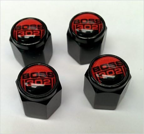 Mustang BOSS 302 Cobra Shelby GT Valve Stem Caps (Black - Red)