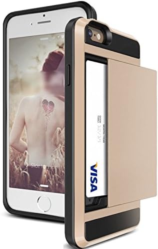 iPhone 7-Plus Case Very Slim Fit&amp;Durable [Card&amp;Cash Holder] Easy Slide-Full Card Wallet Protection. (Gold)
