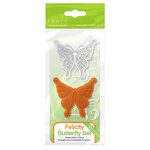 Tonic Studios 1040e Rococo Die & Stamp Set - Butterfly Felicity, Grey
