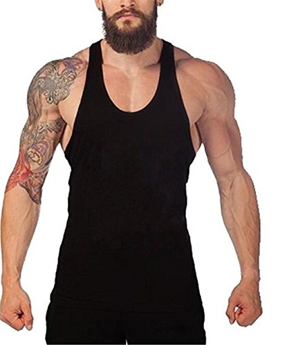 F.C Men's Tank Top Stringer Gym Shirt Vest (Black)