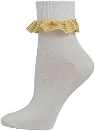 Soxsmith 6 Pairs Little Girls' Gingham Frill White Cotton Ankle Socks