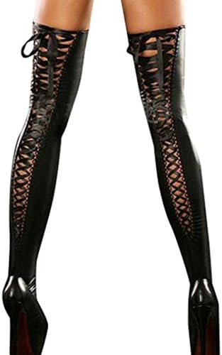 Thigh-high Stockings, OOEOO Long Socks Sexy Club Women Leather Lace up Bandage Bow