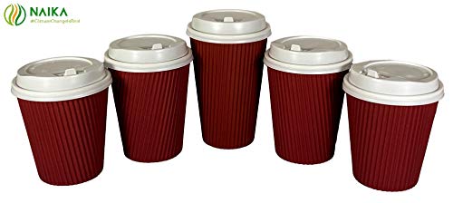image for Naika Eco-friendly | Red Ripple Coffee Cups with Lids | Disposable Ins