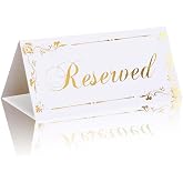 6 Pack Reserved Table Signs White Reserved Table Tent Card with Gold Foil Design for Wedding Party Restaurant - Double Sided Reserved Sign Table Tent Place Cards for Event