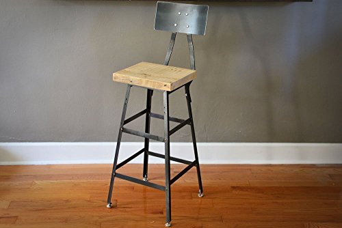 Set of Four Reclaimed Wood Stools | Salvaged Barn Wood | Steel Backrest | FREE SHIPPING - Thumbnail 6