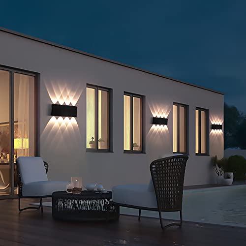 FUPE 2 Pack Outdoor/Indoor LED Outdoor Wall Lights 16W 1600lm IP65 Waterproof Modern Aluminium Up and Down Light Spot Light Wall Lamp (Black 3000K Warm Light)