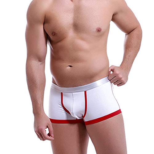 charmsamx Men's Cotton Stretch Boxer Briefs Open-Fly Cool Dry Brief Breathable Comfortable Cotton Sport Underwear No Ride-up Underpants, White&Red, XL - Thumbnail 2