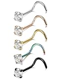 Jstyle 20G 5 Pcs Stainless Steel Nose Rings Studs Screw Piercing Body Jewelry 2.5mm