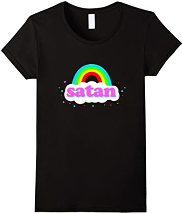 Womens "Satan" (Devil, Lucifer, Heavy Metal) Rainbow T-Shirt Medium Black