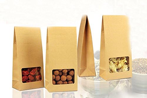 XLPD 10Pcs Kraft Paper Bags/Boxes Paper Brown Stand Up Window for Wedding/Gift/Jewelry/Food/Candy Storage Packing Bags 10x23.5x6