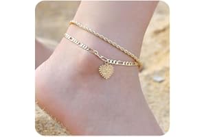 YOOBLUE Initial Ankle Bracelets for Women - 14K Gold Filled Dainty Heart Initial Anklet Foot Jewelry Gold Anklets for Women Teen Girls Summer Gifts
