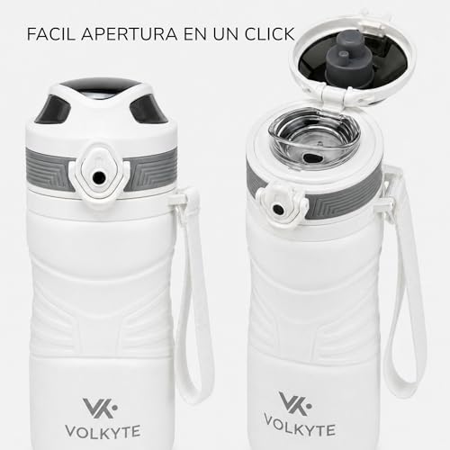 Thermal Bottle 316 Stainless Steel 600 ml Double Walled, Leakproof, Keeps Hot 12 Hours/Cold 24 Hours with Safety Lock and Strap (White)