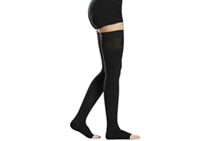 TOFLY® Medical Thigh High Compression Stockings for Women & Men (Pair), Opaque Open Toe 15-20mmHg Graduated Compression Hose, Medical Compression Stockings Support for Varicose Veins, Edema,Black S