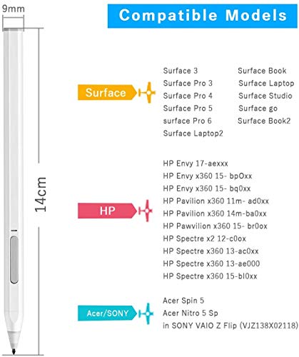 Surface Pen, BOLWEO Active Stylus Pen Compatible with Microsoft Pro X/7/6/5/4, Surface Laptop 3/2/1, Surface Book 2/1, Surface Go, 4096 Level Pressure with Palm Rejection(Silver)