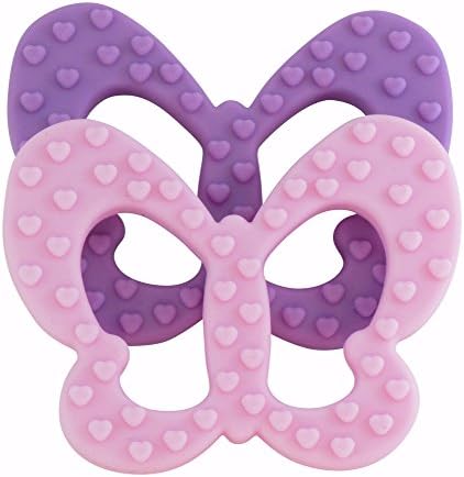 Butterfly Teething Toys BPA Free FDA Approved Purple &amp; Pale Pink (Set of 2) A Safe Unique Baby Gift