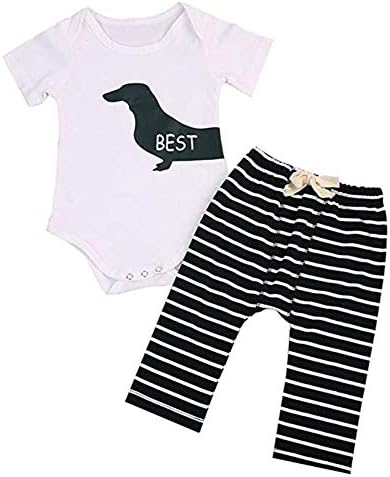 BabiBeauty Twins Baby Girls Boys Clothing Set Short Sleeve Best Friends Top + Stripe Pants Outfit Clothes