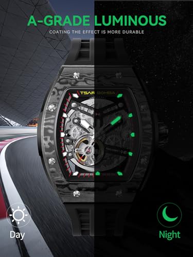 TSAR BOMBA Men's Automatic Watch Skeleton Watch Luxury Barrel Mechanical Watch 50m Waterproof Analog Watch
