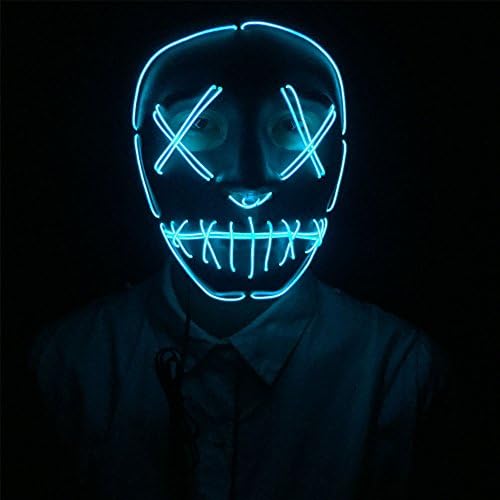 Dasheng Frightening Rave Light Up LED EL Wire Mask Kit for Dance Festival Party Halloween Cosplay (Blue)