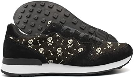 Hoohle Black Cool Skulls Halloween Women Beautiful Black Internationalist Leather Mid Suede Mesh Retro Casual Running Sports Trainers Runner Walking Fishing Sneakers Shoes
