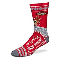 For Bare Feet - NCAA Sweater Stripe Holiday Socks (Ohio State Buckeyes, Large (10-13))