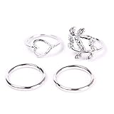 4pcs Fashion New Women Girl Rhinstone Heart Leaves Leaf Circle Knuckle Rings Set Silver