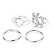 4pcs Fashion New Women Girl Rhinstone Heart Leaves Leaf Circle Knuckle Rings Set Silver